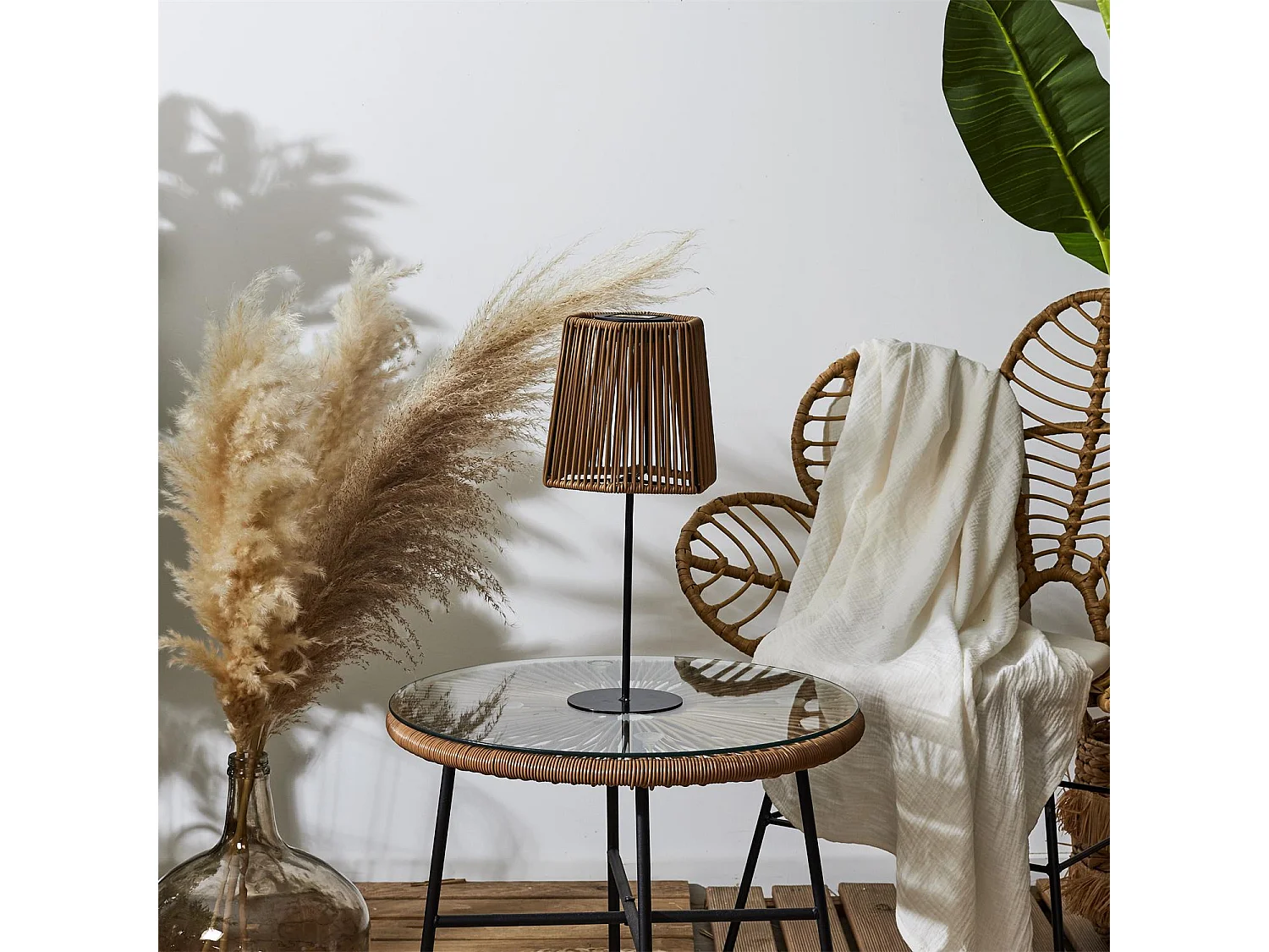 Lampe De Table Solaire Beige H40cm Marron