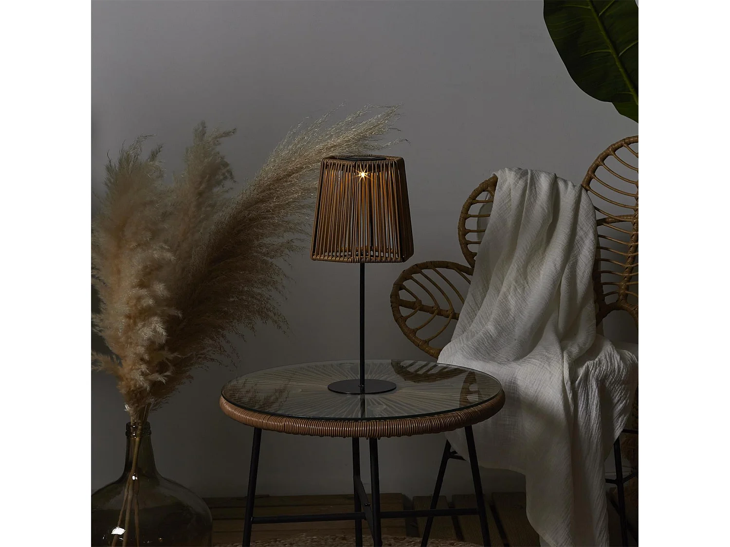 Lampe De Table Solaire Beige H40cm Marron