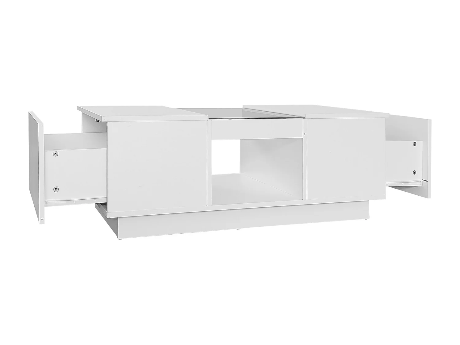 Mesa de centro com LED - 2 gavetas e 1 compartimento aberto - Branco