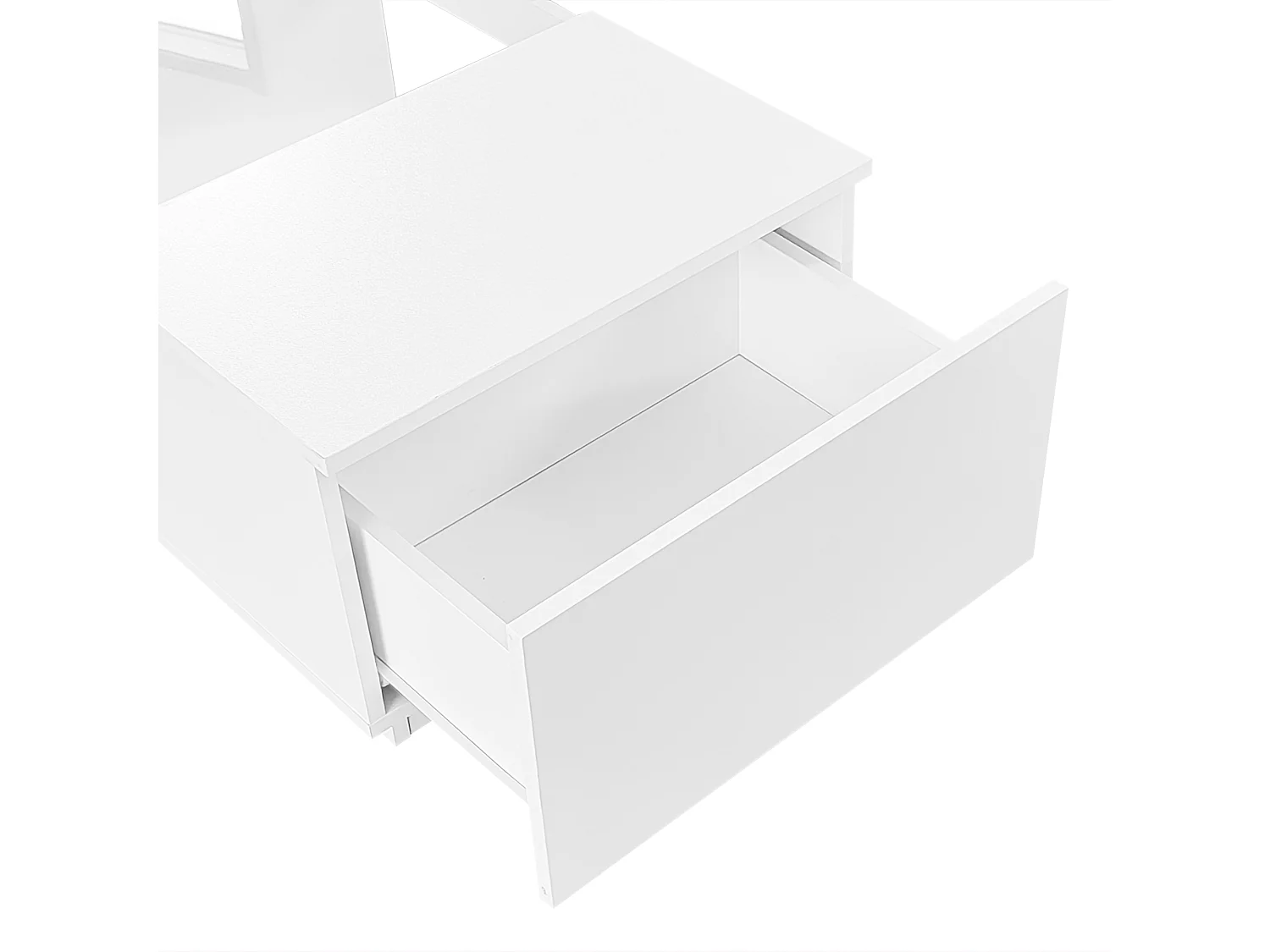 Mesa de centro com LED - 2 gavetas e 1 compartimento aberto - Branco