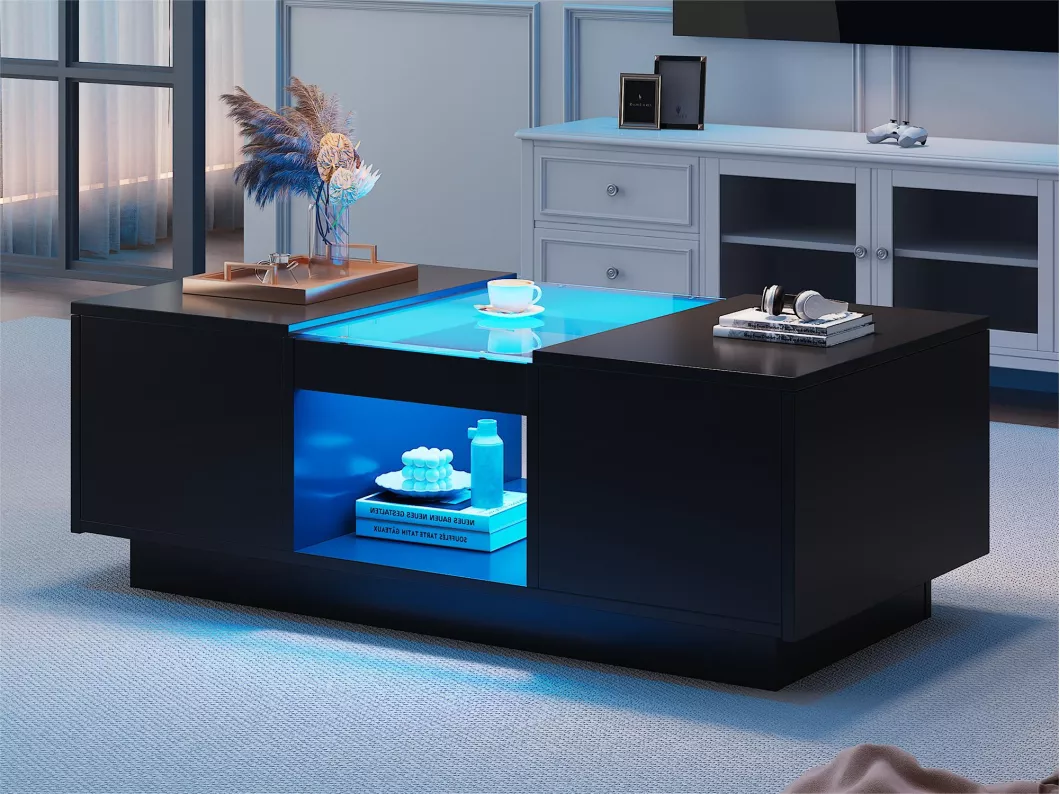 Kauf Unique Couchtisch mit LED – 2 Schubladen und 1 offenes Fach – Schwarz