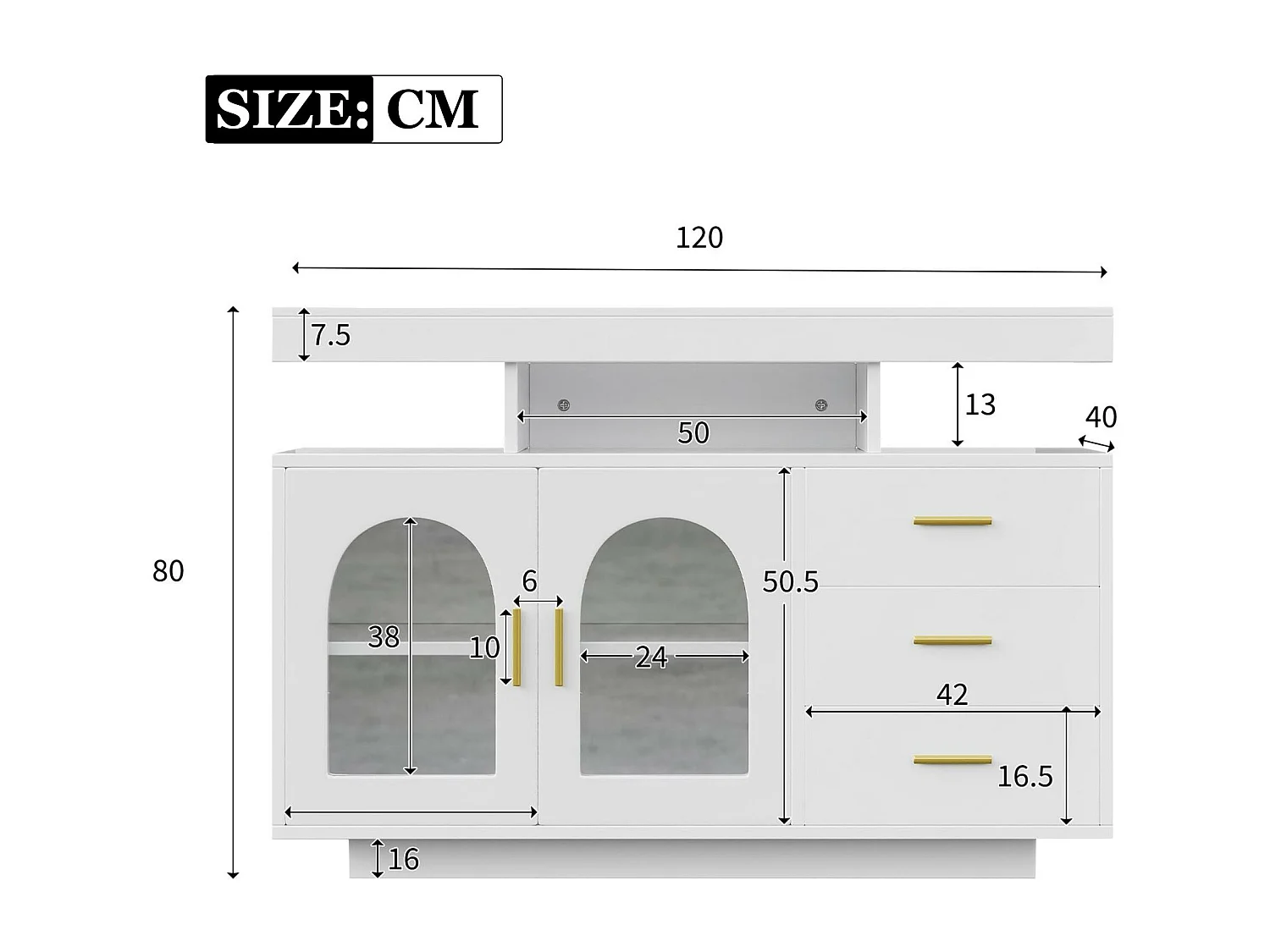 Sideboard, Küchenschrank mit LED – 3 Schubladen und 2 Türen – Weiß