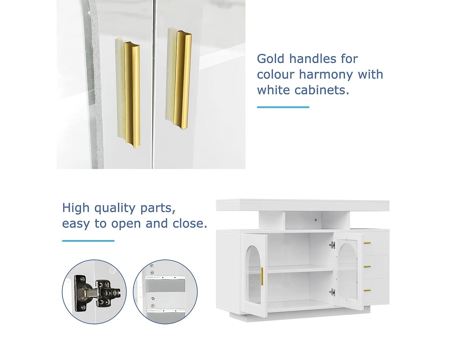 Sideboard, Küchenschrank mit LED – 3 Schubladen und 2 Türen – Weiß