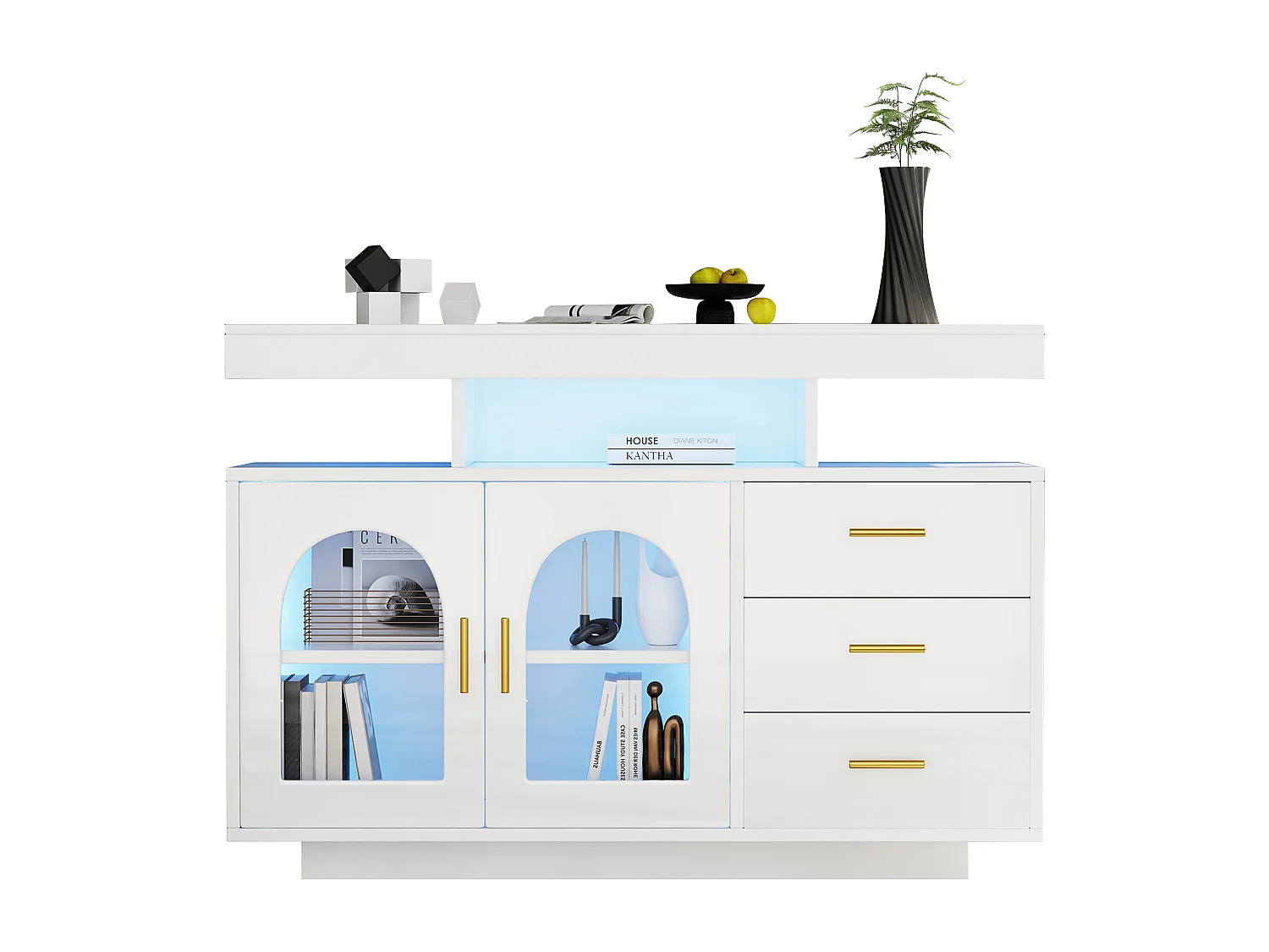 Sideboard, Küchenschrank mit LED – 3 Schubladen und 2 Türen – Weiß