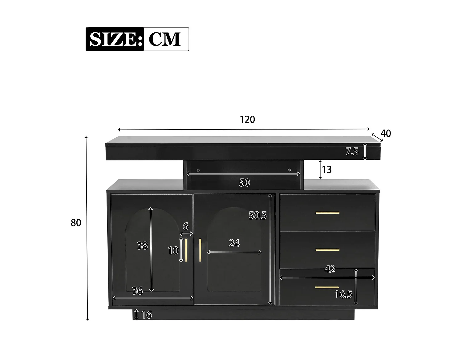 Bufet, szafka kuchenna z LED - 3 szuflady i 2 drzwi - Czarny
