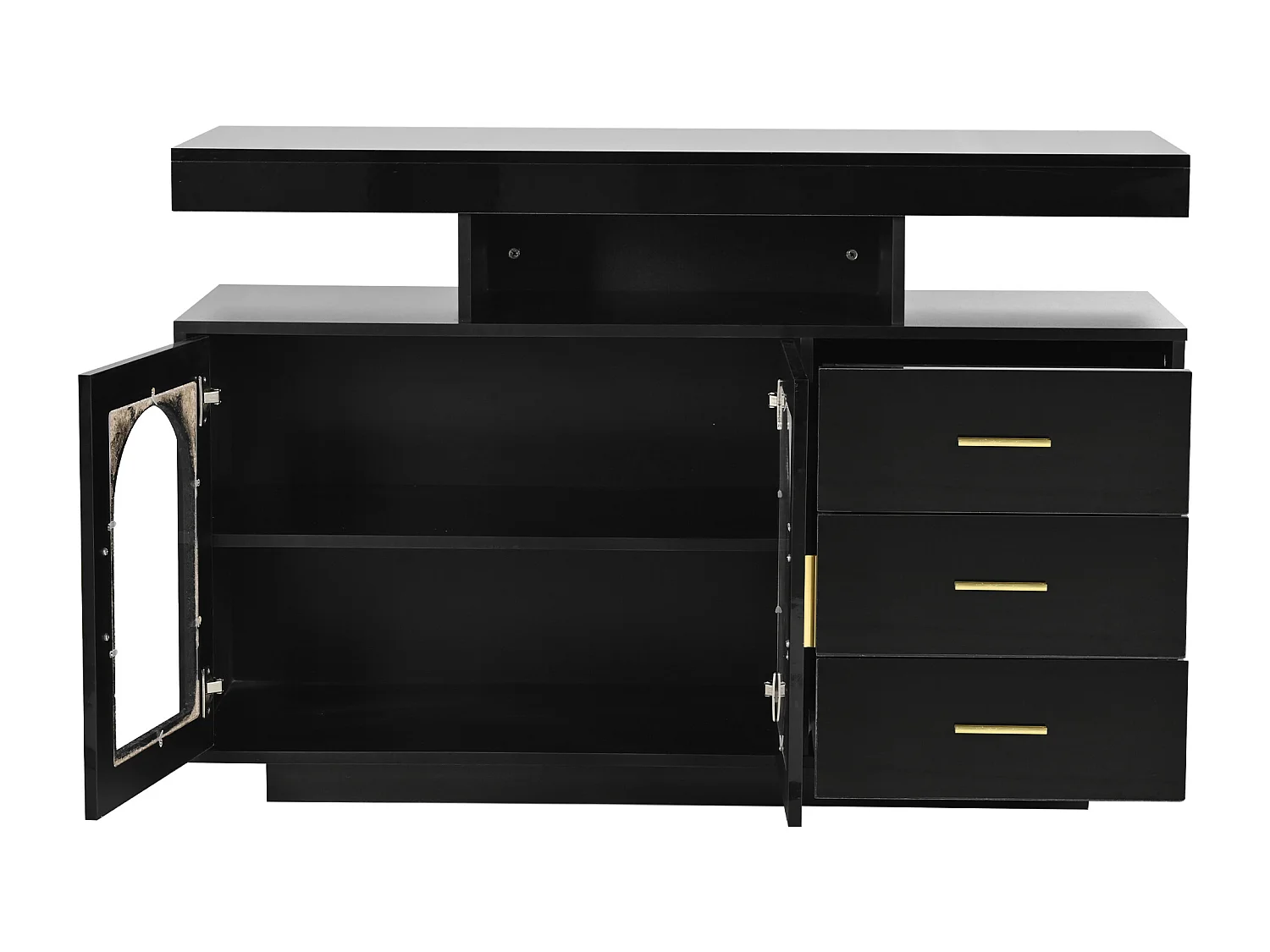 Bufet, szafka kuchenna z LED - 3 szuflady i 2 drzwi - Czarny