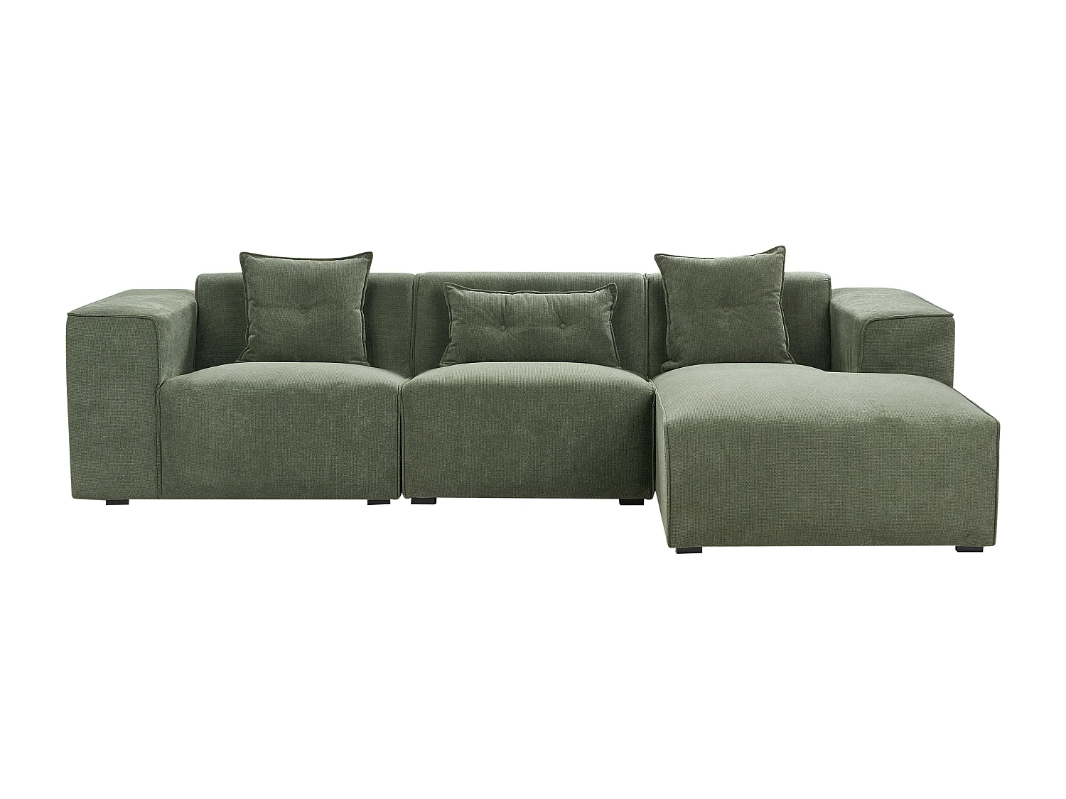 Canapé d'Angle Côté droite 3 Places avec Coussins Rembourré en Tissu Chenille Vert Foncé Dolva