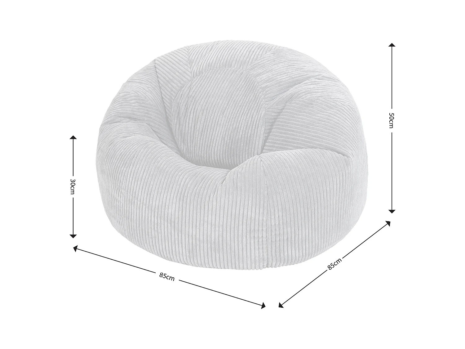 Pouf classique en velours côtelé, beige galet - KINGSTON