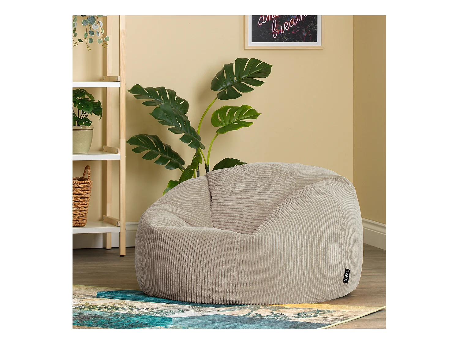 Pouf classique en velours côtelé, beige galet - KINGSTON