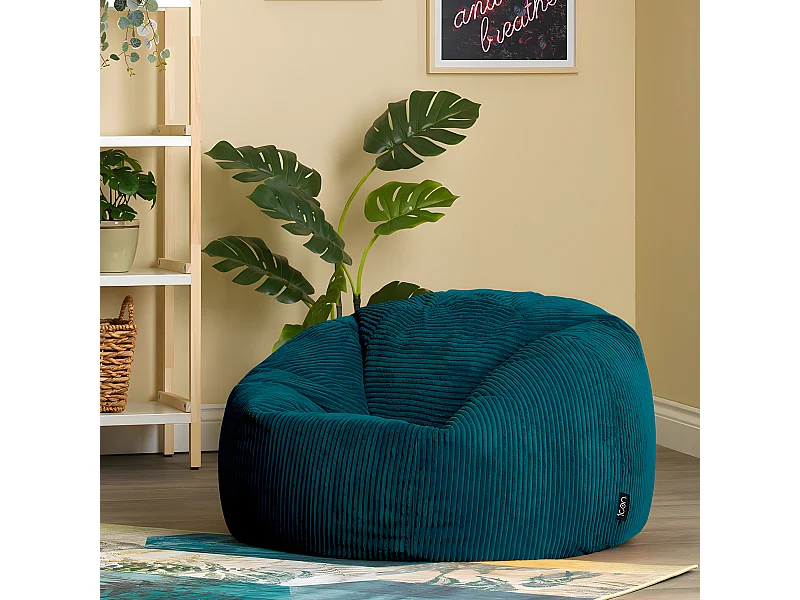 Pouf classique en velours côtelé, bleu canard - KINGSTON