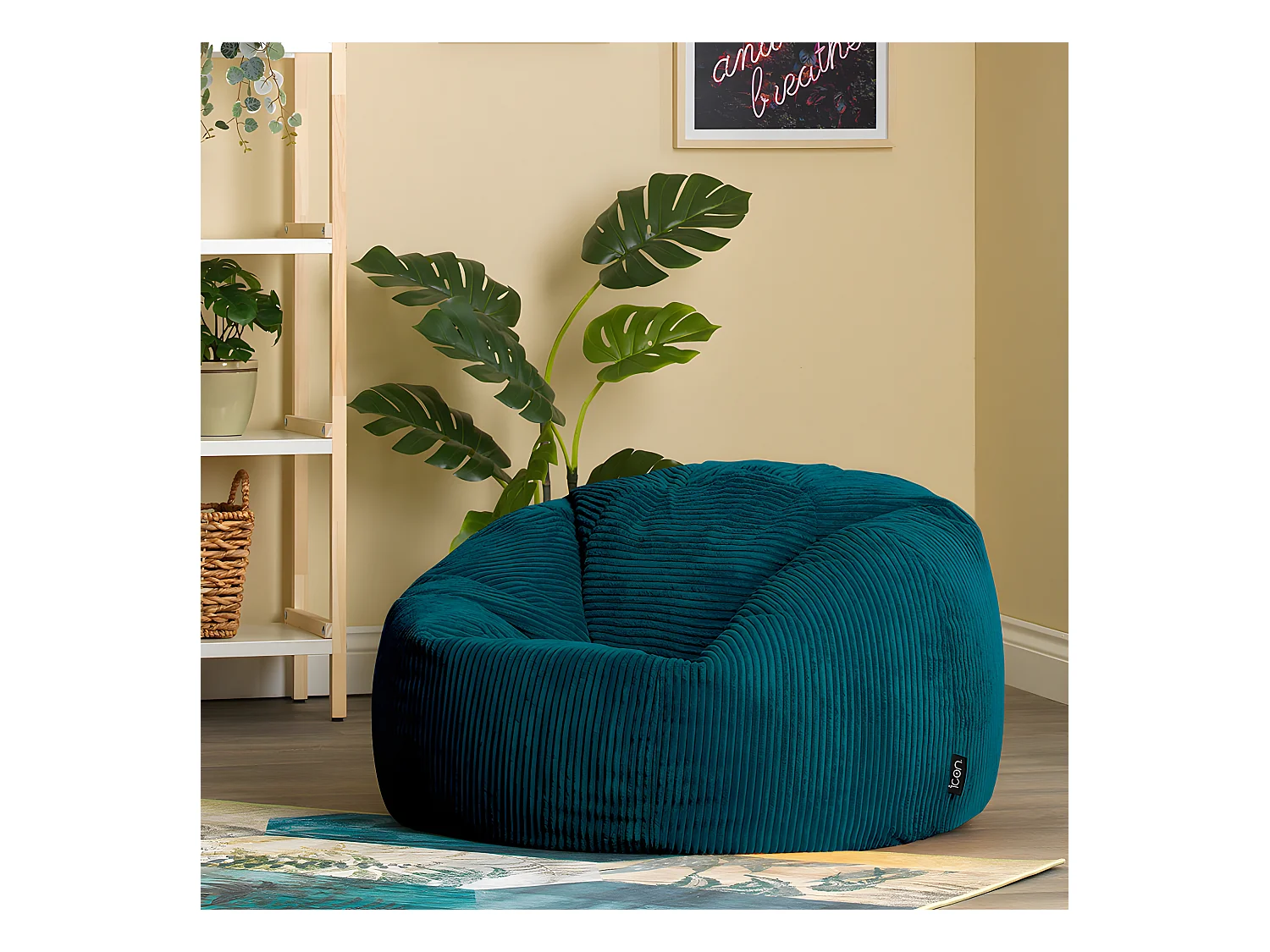 Pouf classique en velours côtelé, bleu canard - KINGSTON