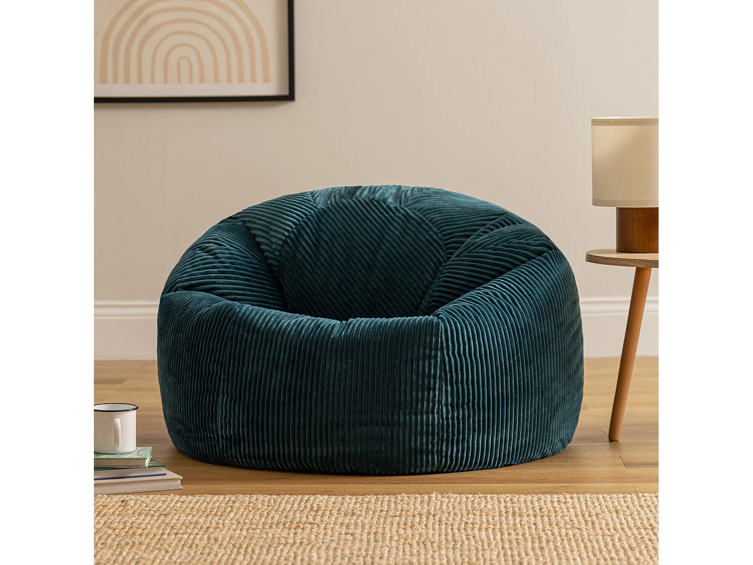 Pouf classique en velours côtelé, bleu canard, chambre et salon - KINGSTON