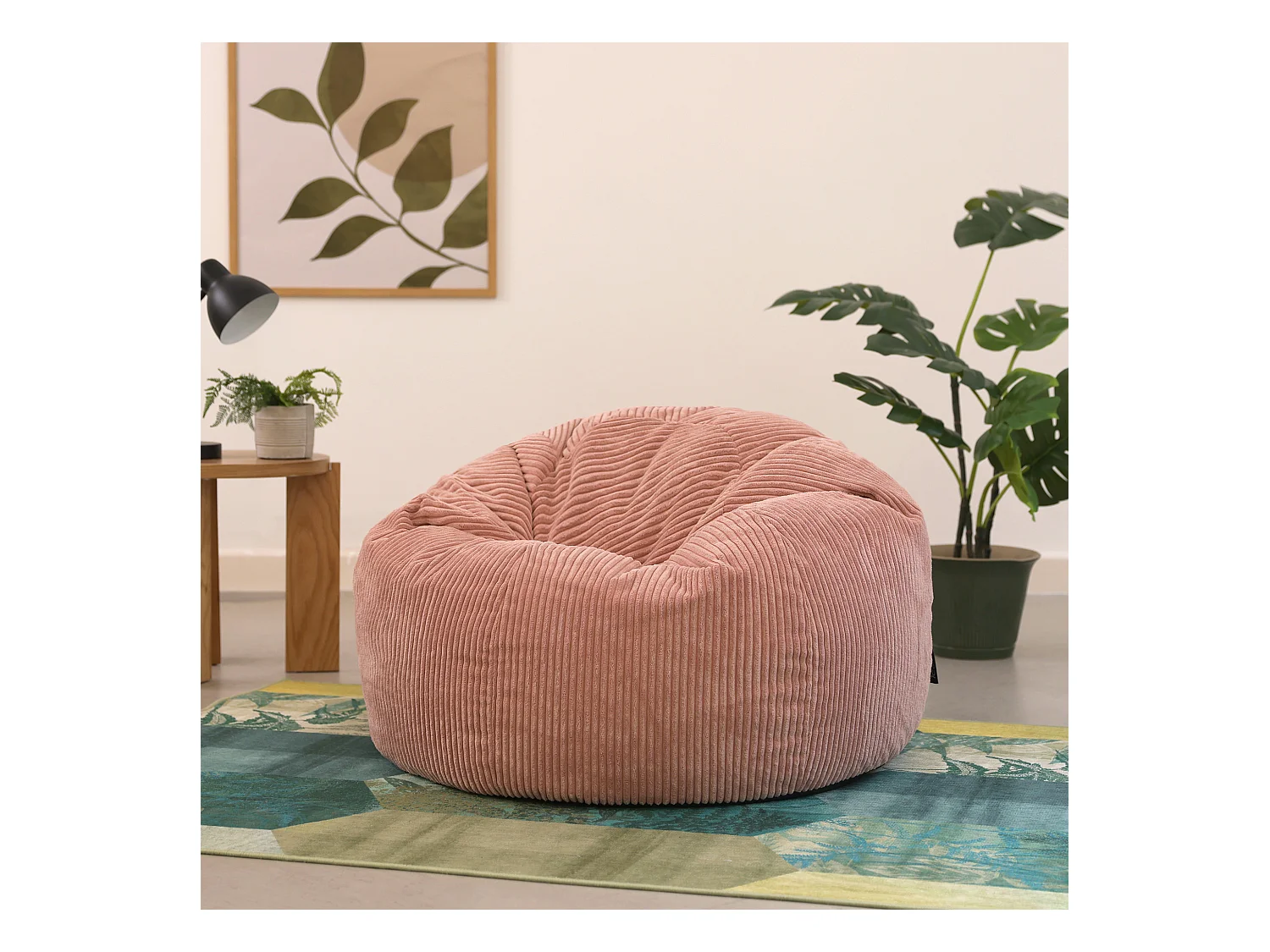 Pouf classique en velours côtelé, rose - KINGSTON