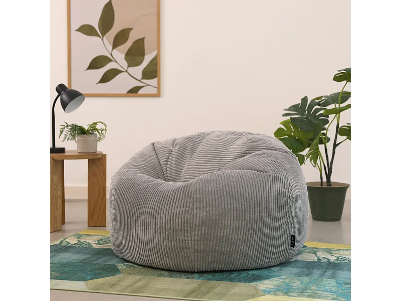 Pouf classique en velours côtelé, gris - KINGSTON