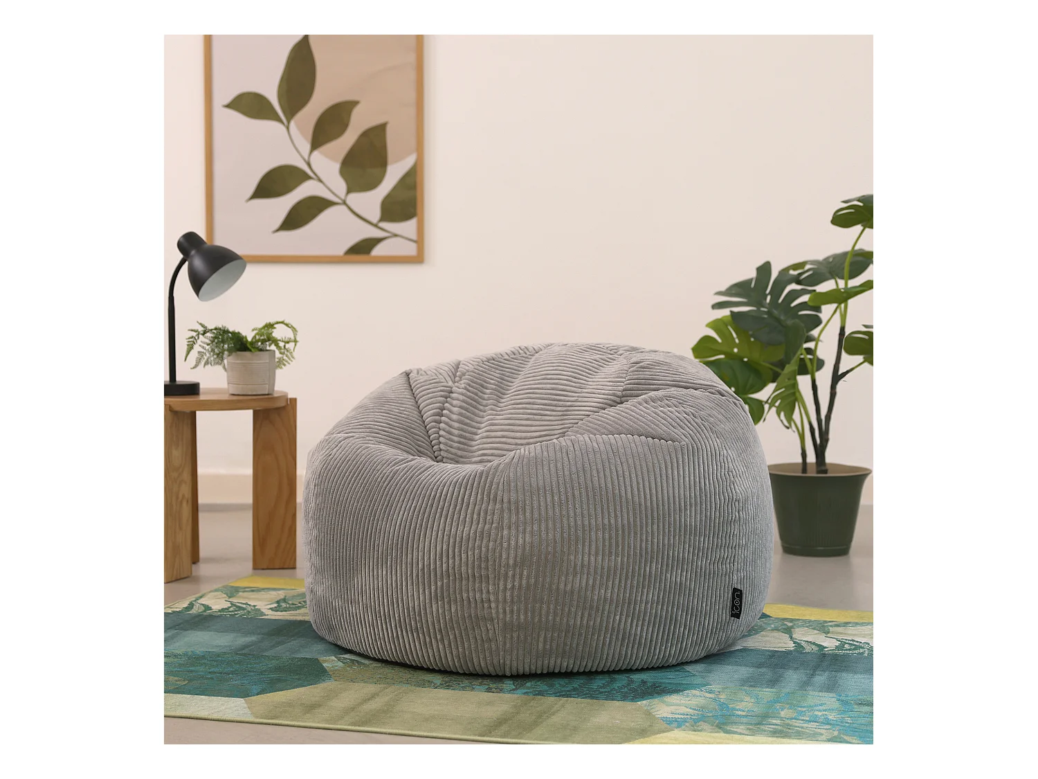 Pouf classique en velours côtelé, gris - KINGSTON