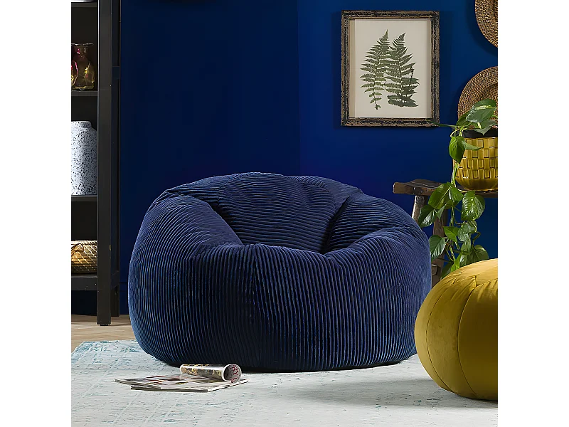 Pouf classique en velours côtelé, bleu marine, chambre et salon - KINGSTON
