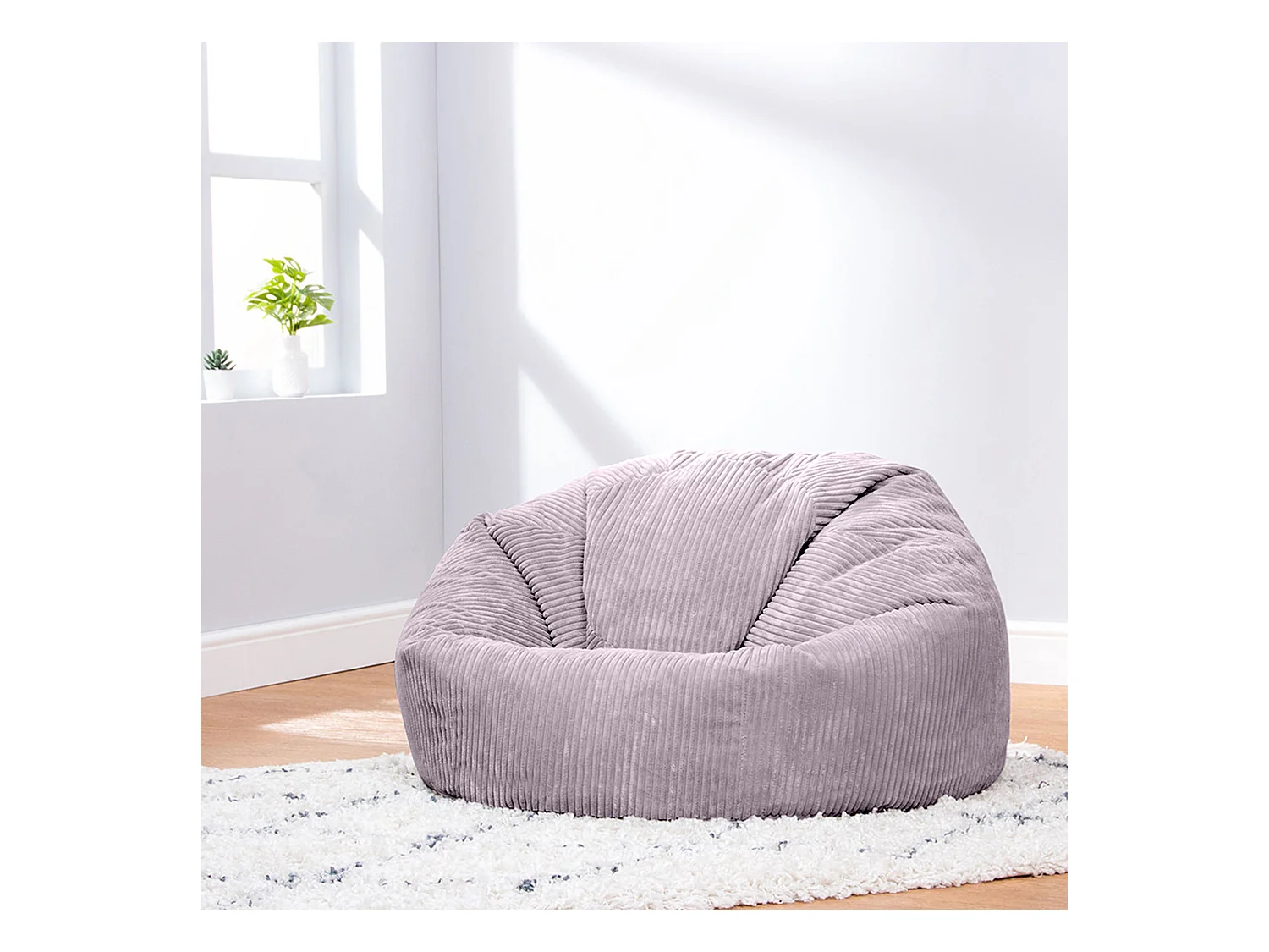 Pouf classique en velours côtelé, violet lavande - KINGSTON