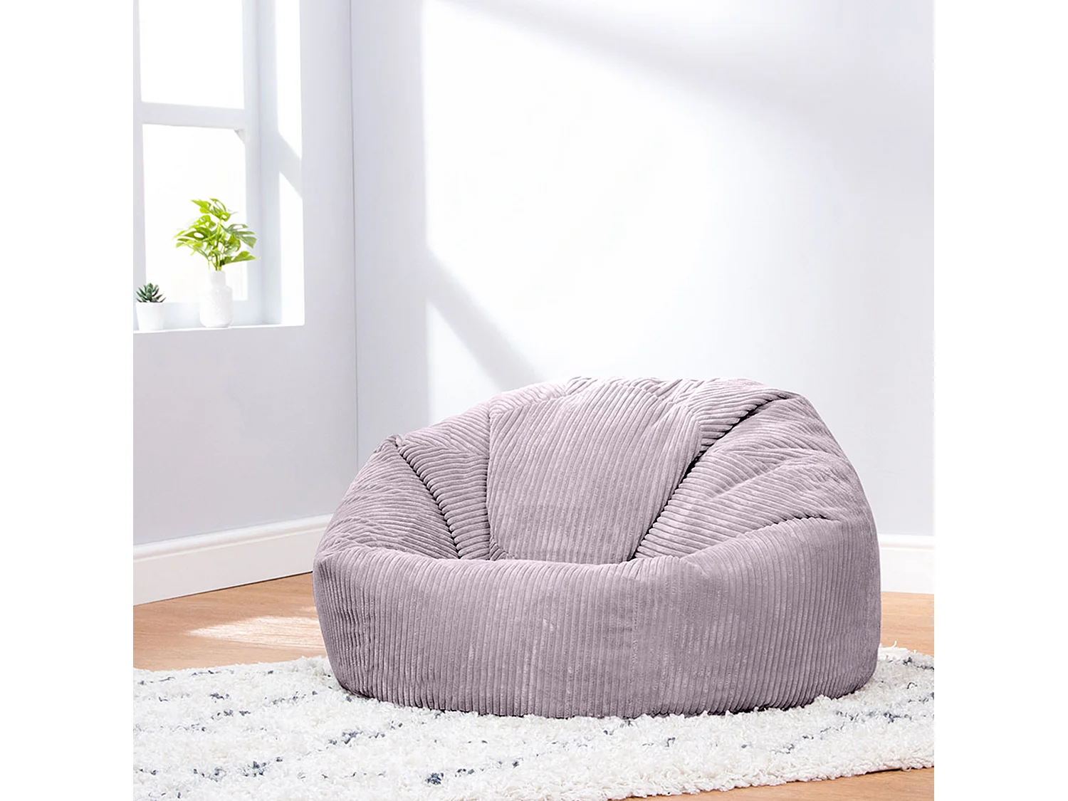 Pouf classique en velours côtelé, violet lavande, chambre et salon - KINGSTON