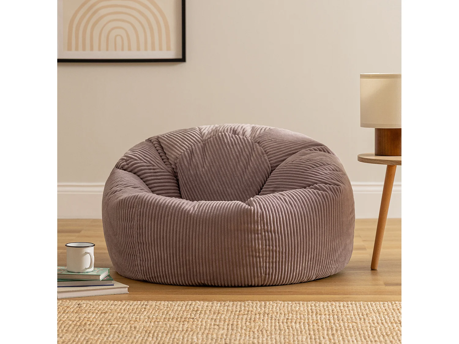 Pouf classique en velours côtelé, violet lavande, chambre et salon - KINGSTON