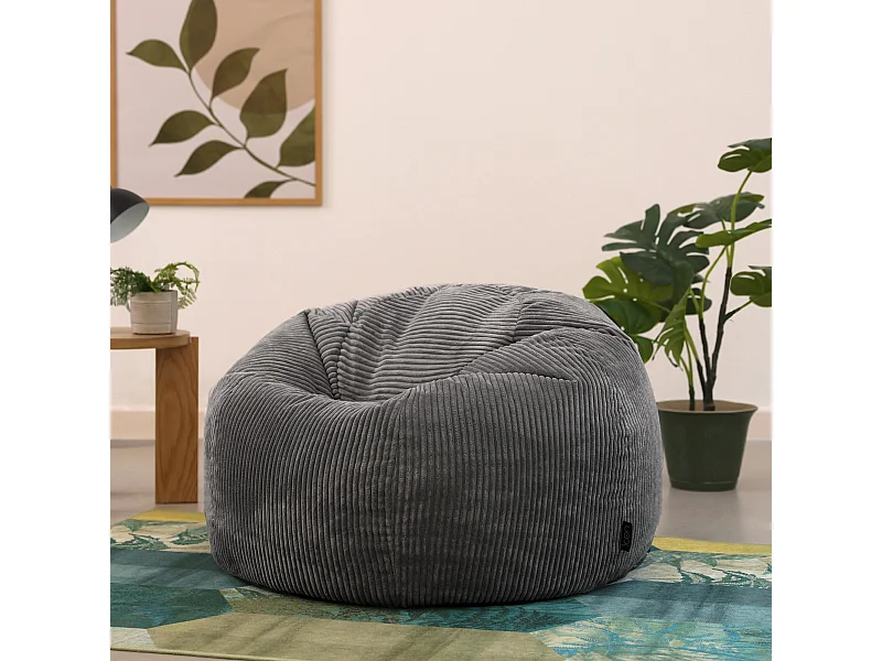 Pouf classique en velours côtelé, gris anthracite - KINGSTON