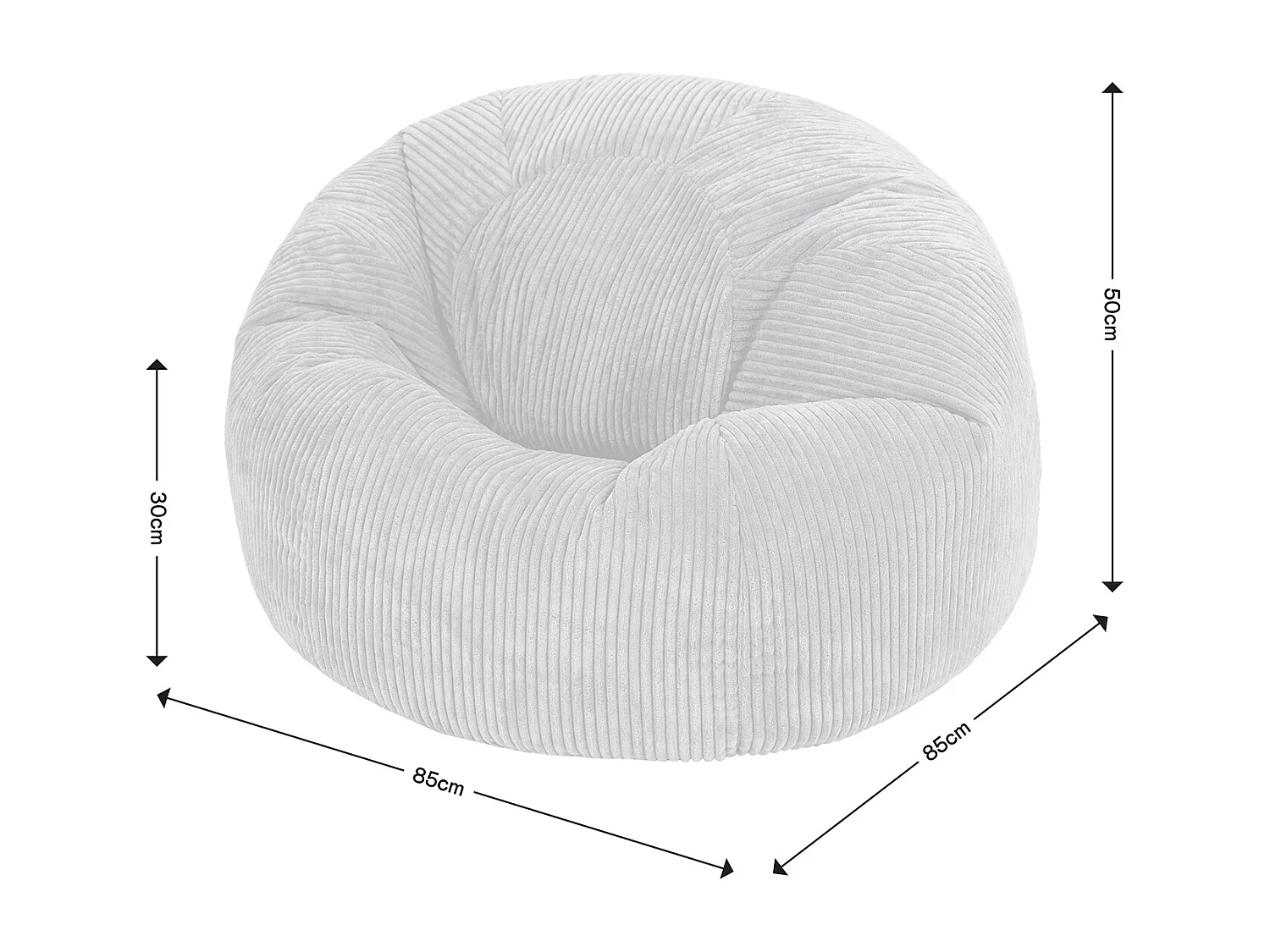 Pouf classique en velours côtelé, gris anthracite - KINGSTON