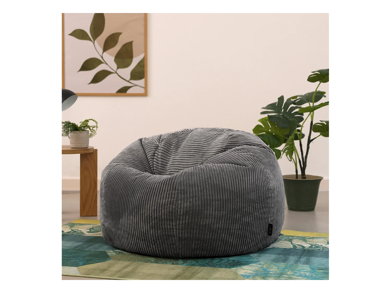 Pouf classique en velours côtelé, gris anthracite - KINGSTON