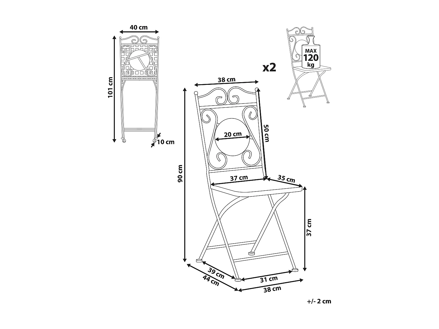 Lot de 2 chaises de jardin CARPINO Métal Noir