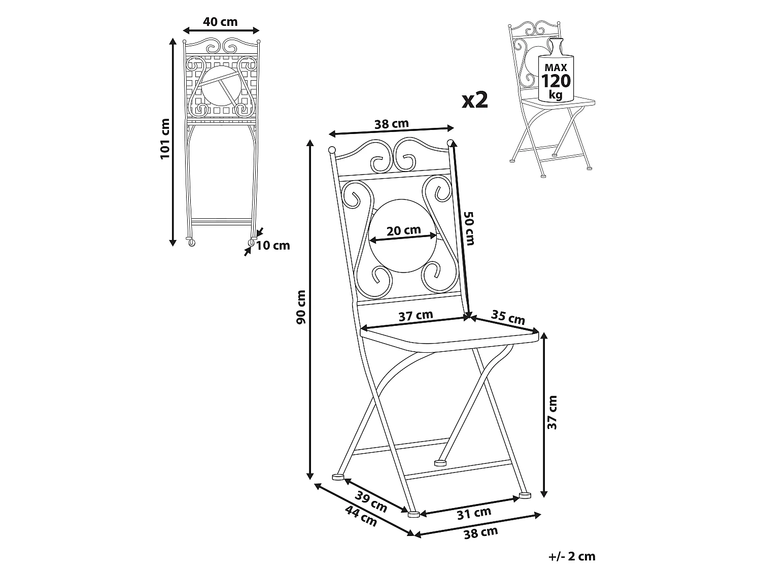 Lot de 2 chaises de jardin CARPINO Métal Noir