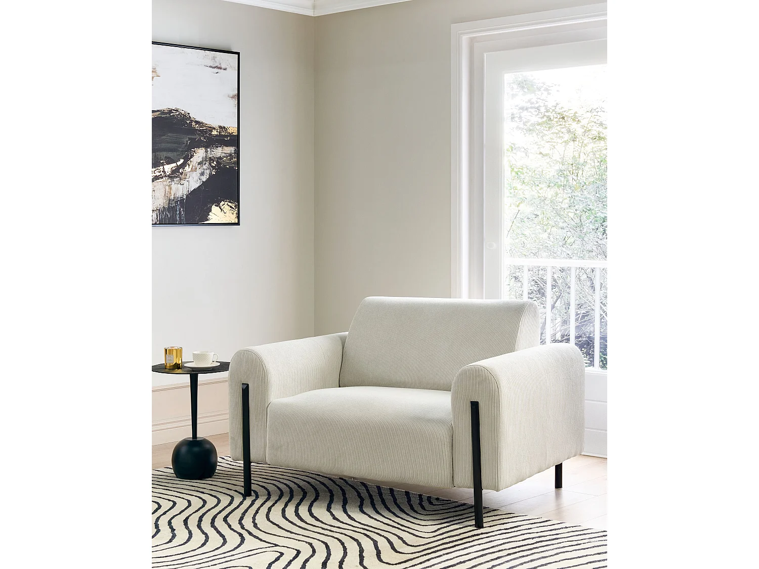 Sillón ASKIM Pana Blanco crema