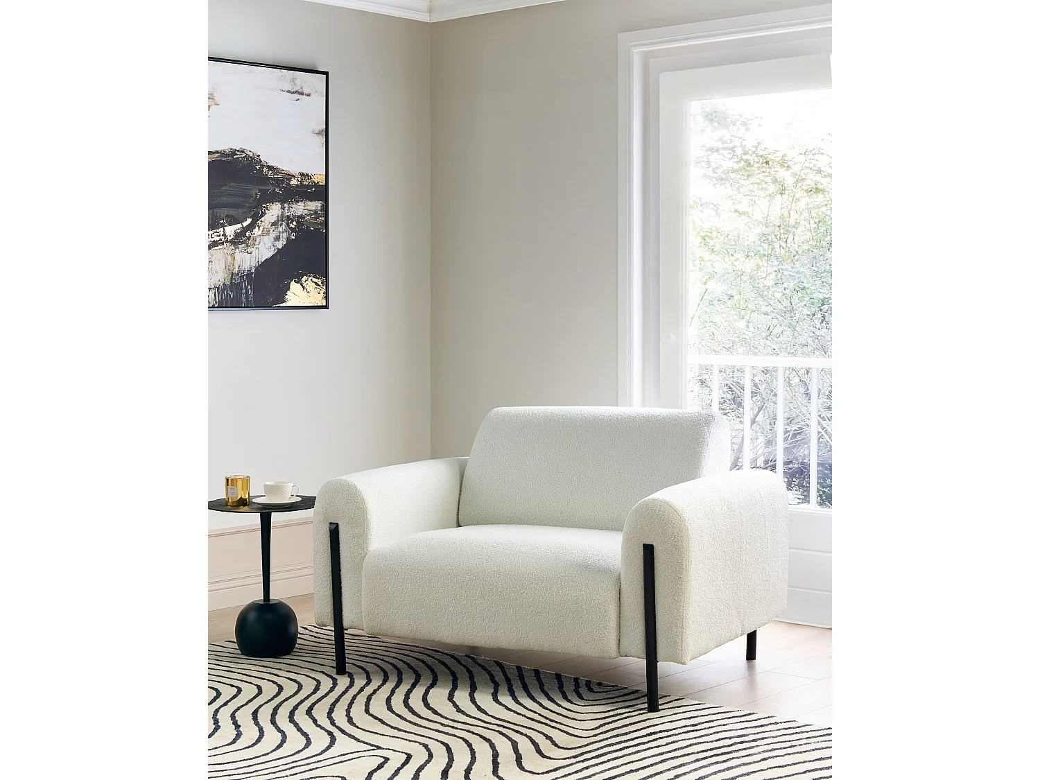 Fauteuil ASKIM Bouclé Blanc