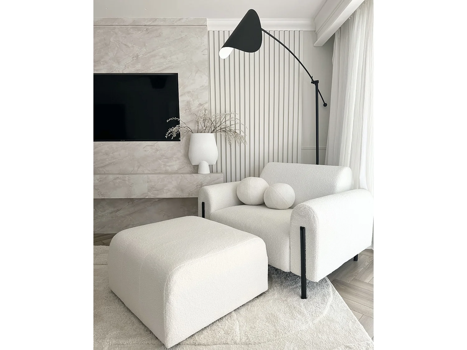 Fauteuil ASKIM Bouclé Blanc