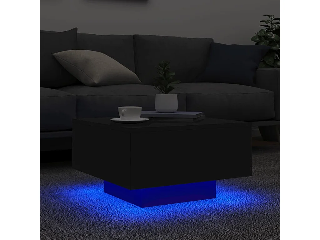 Table basse avec lumières LED noir 55x55x31 cm