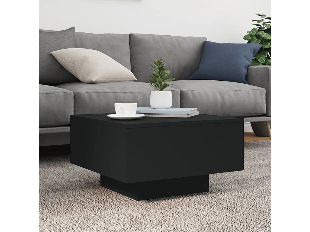 Table basse avec lumières LED noir 55x55x31 cm