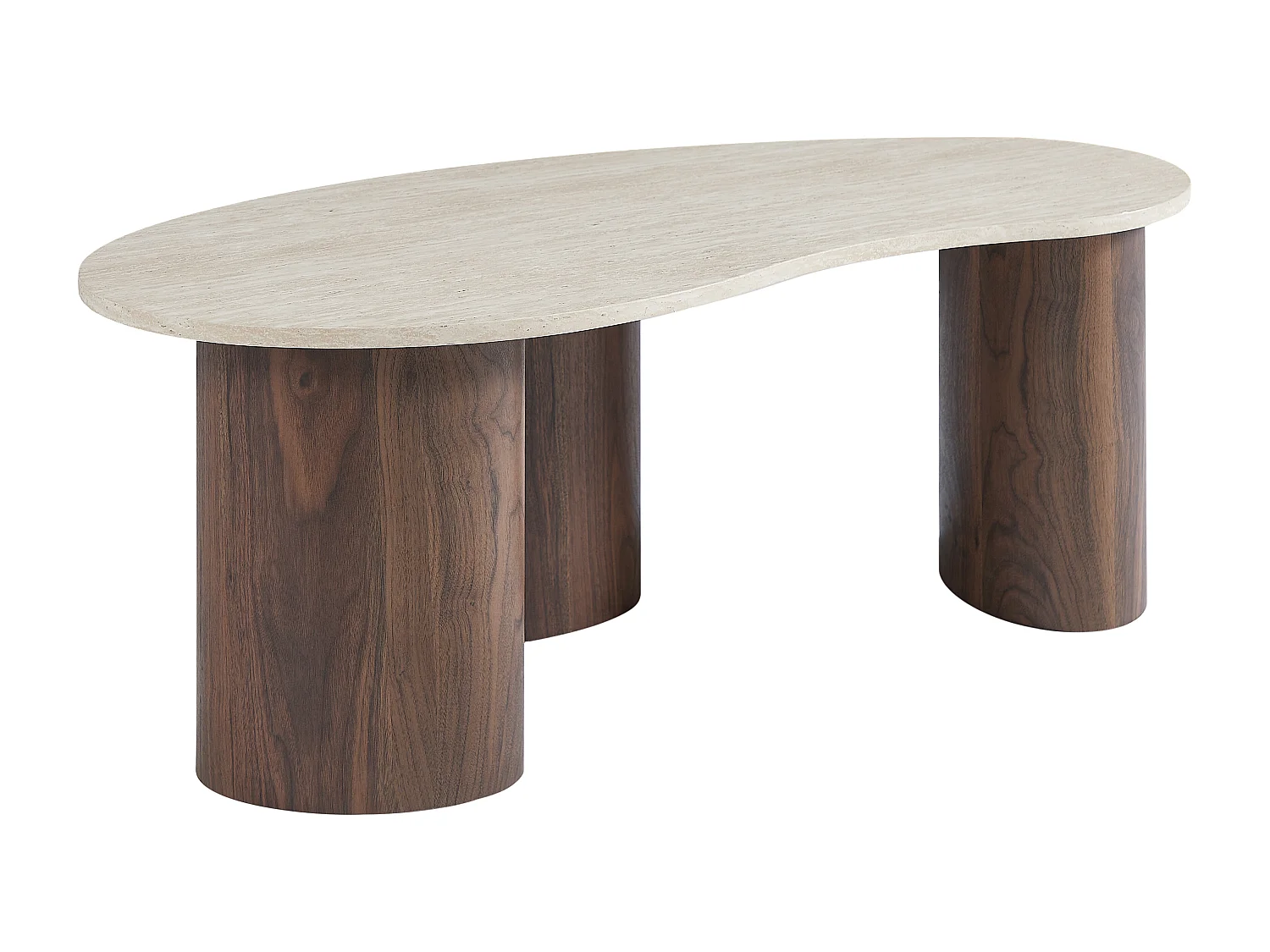 Table basse en MDF - Effet travertin beige et naturel foncé - ALOZYA