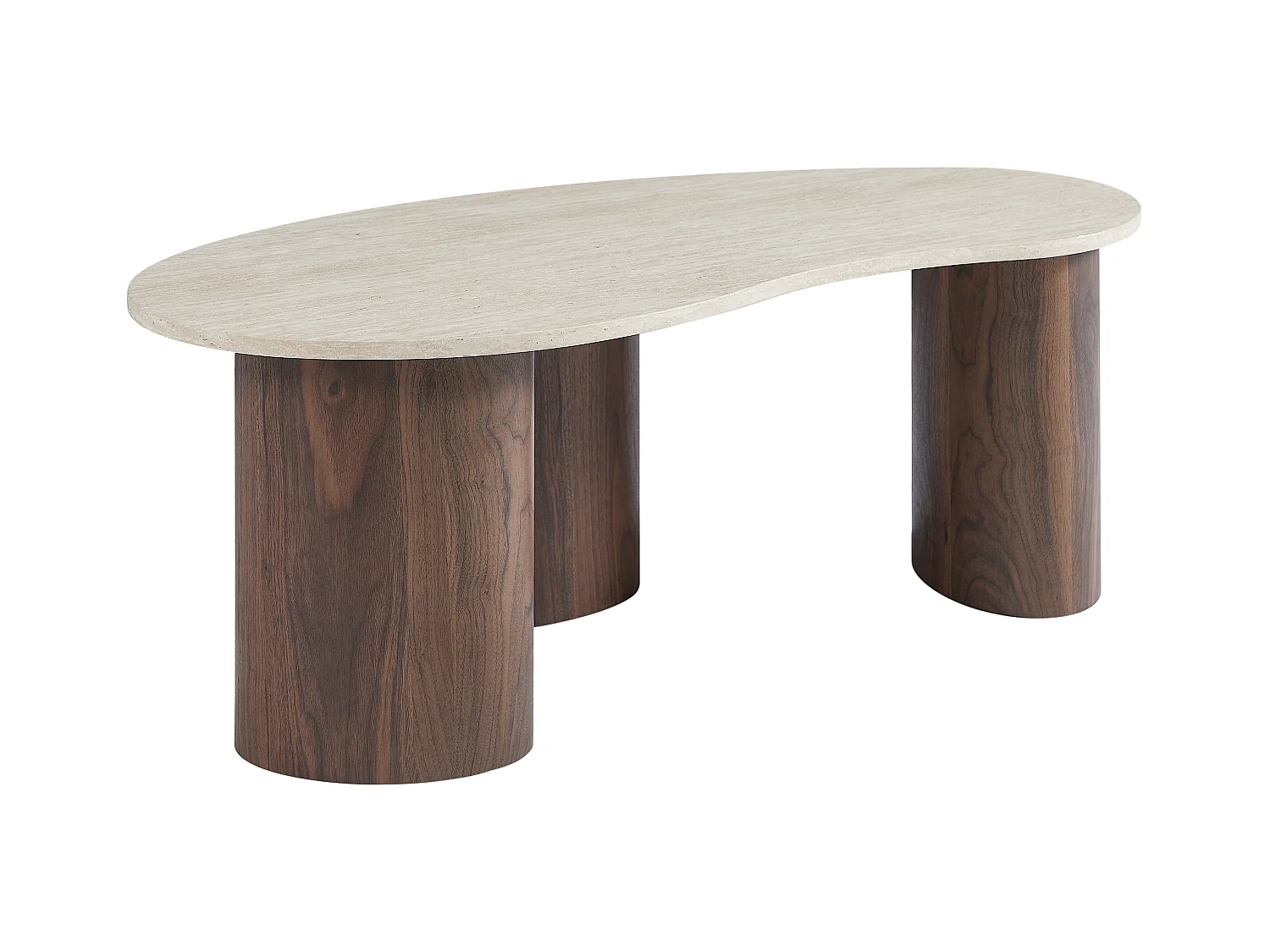 Tavolino in MDF Effetto travertino Beige e Naturale scuro - ALOZYA