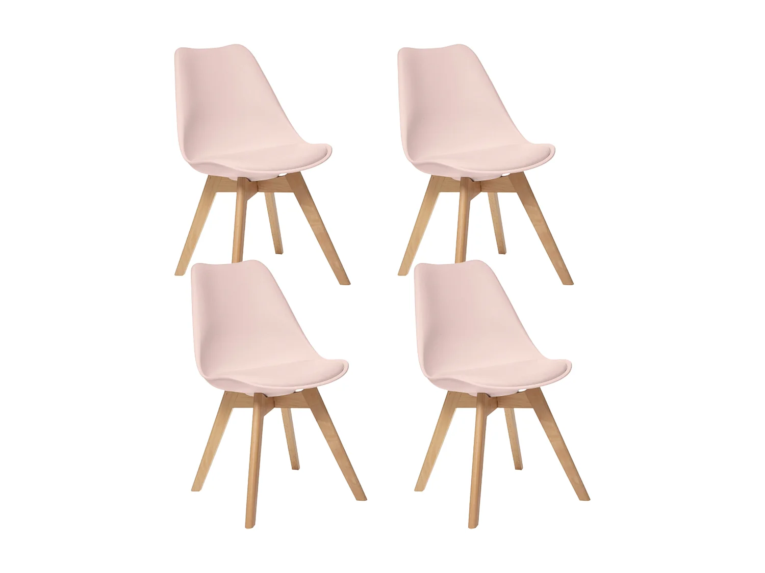 4x chaise "baie", rose bâton, jambes de hêtre, 82x53x48