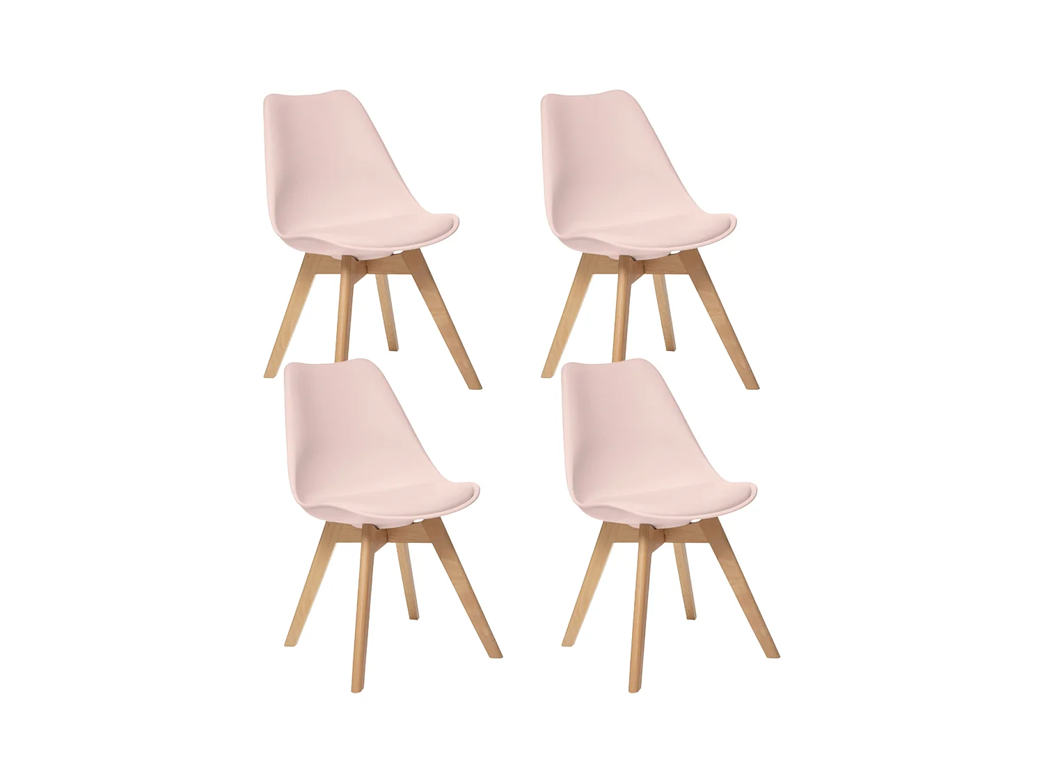 4x chaise "baie", rose bâton, jambes de hêtre, 82x53x48