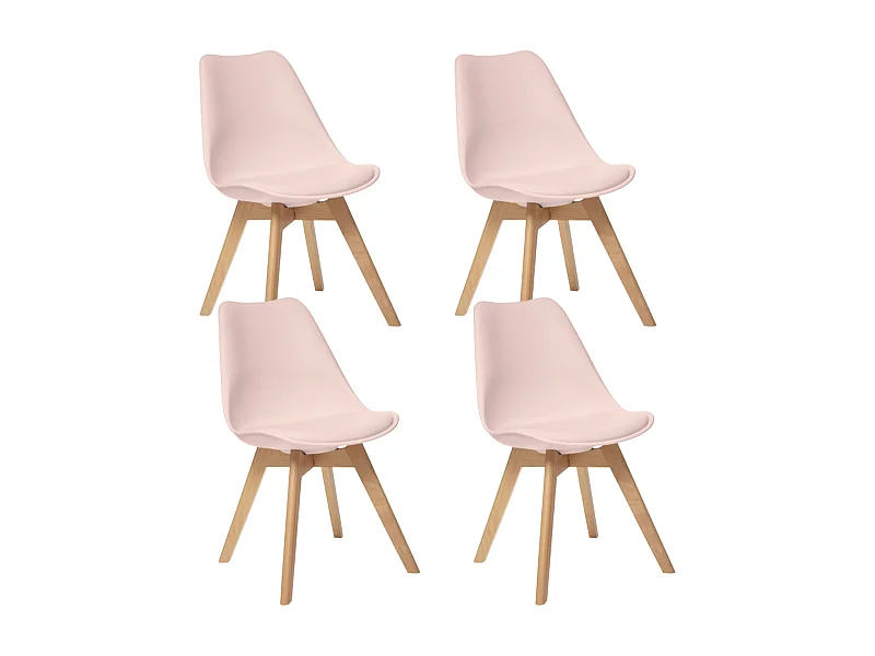 4x chaise "baie", rose bâton, jambes de hêtre, 82x53x48