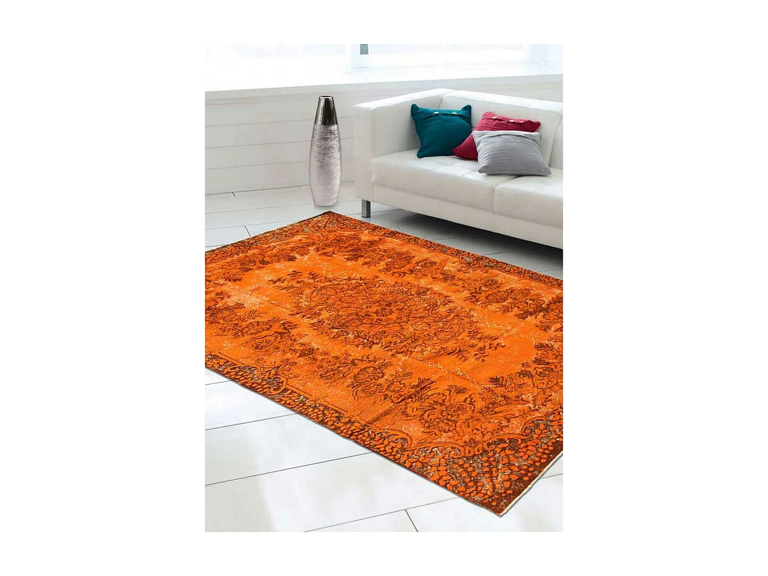 Tapis d''orient OYMALI 160x276 noué main en laine orange '