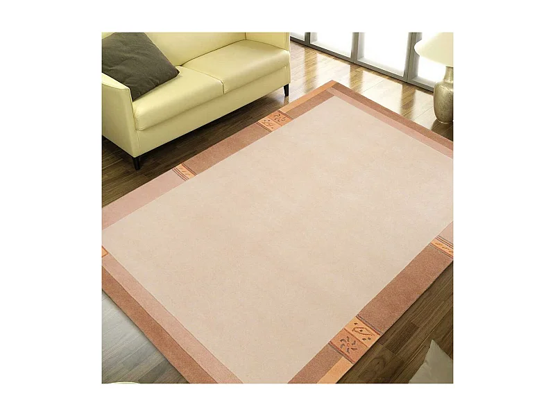 tapis salon 120x180 fait main en laine beige rectangle motif simple LIMANA