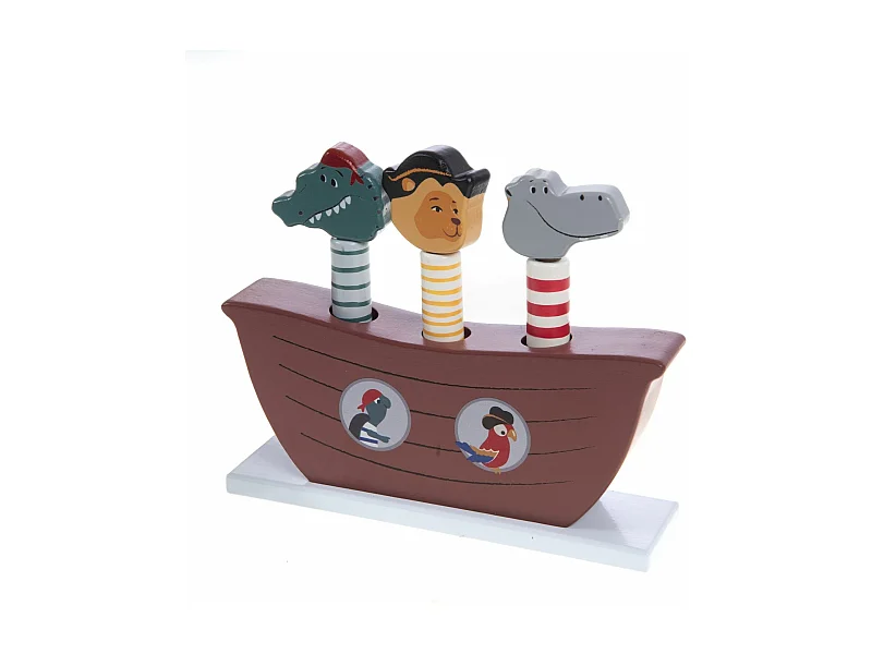 Jeu bateau sautillant marron Noé 14x4x16 cm