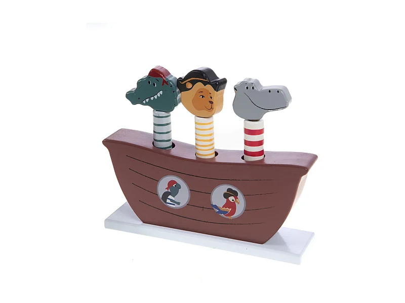 Jeu bateau sautillant marron Noé 14x4x16 cm