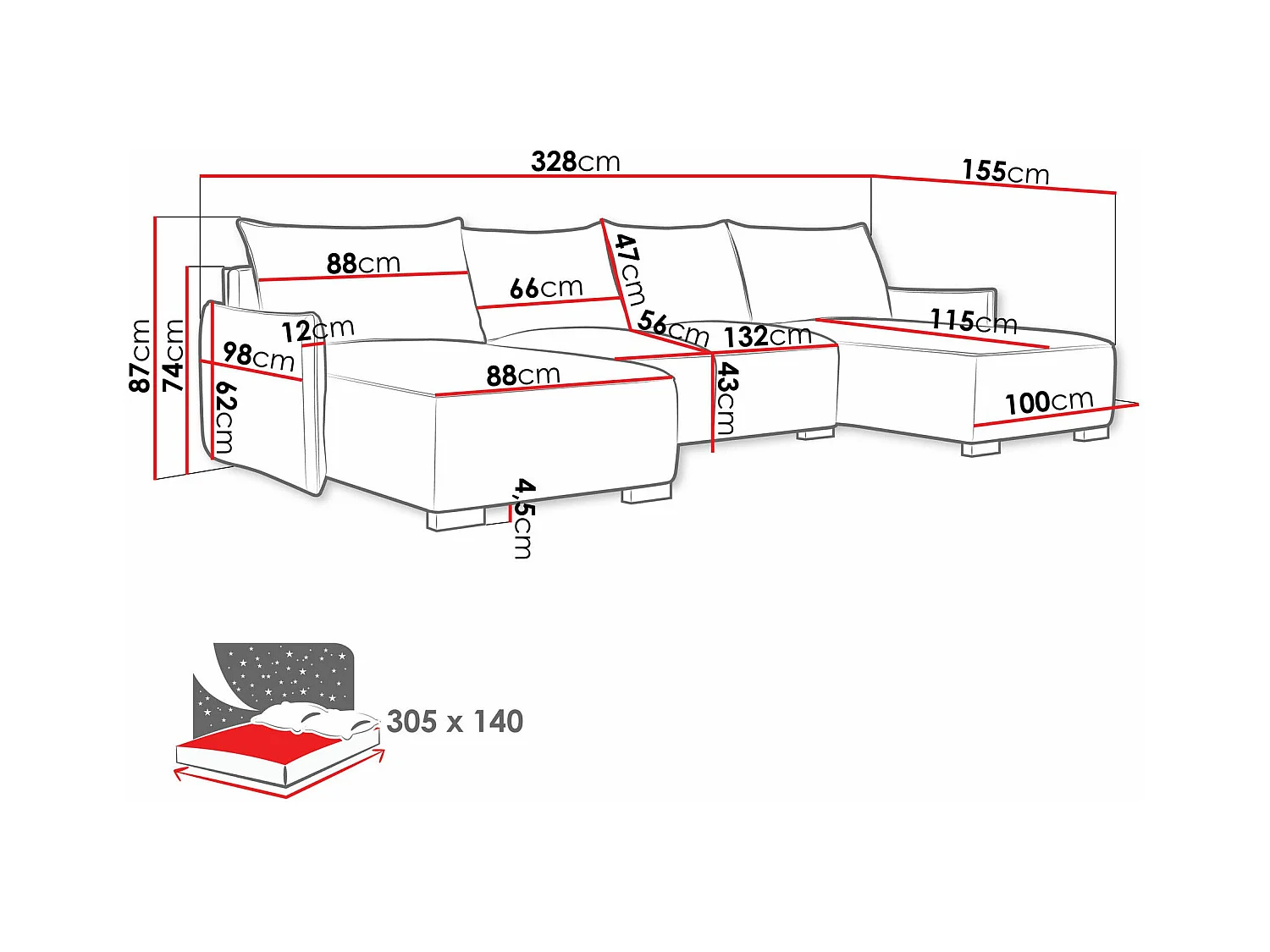 Canapé d'angle Columbus 218, Brun clair, Fonction de couchage, Boîte de literie, 328x87cm