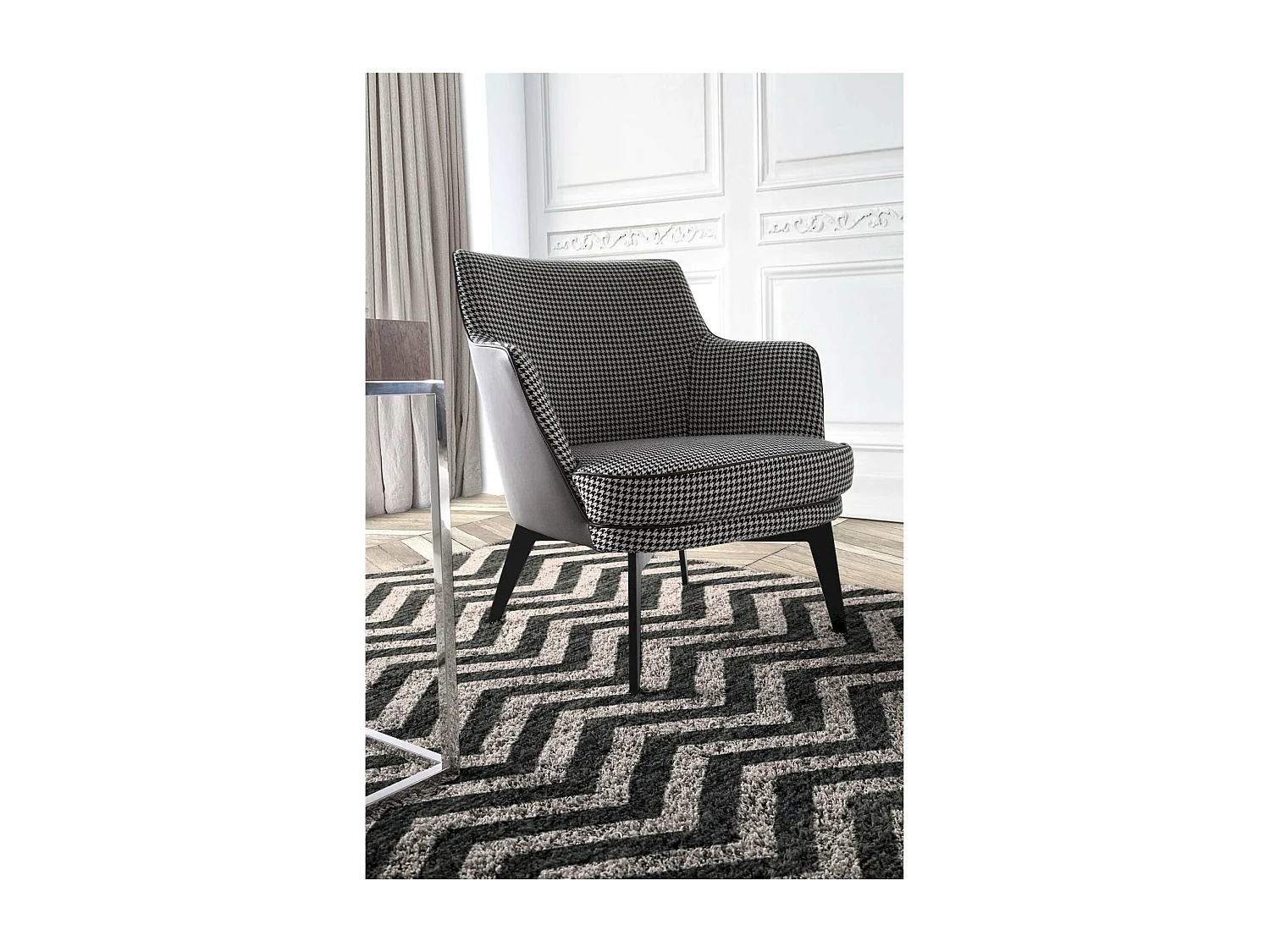 Fauteuil rembourré structure acier inoxydable peint époxy