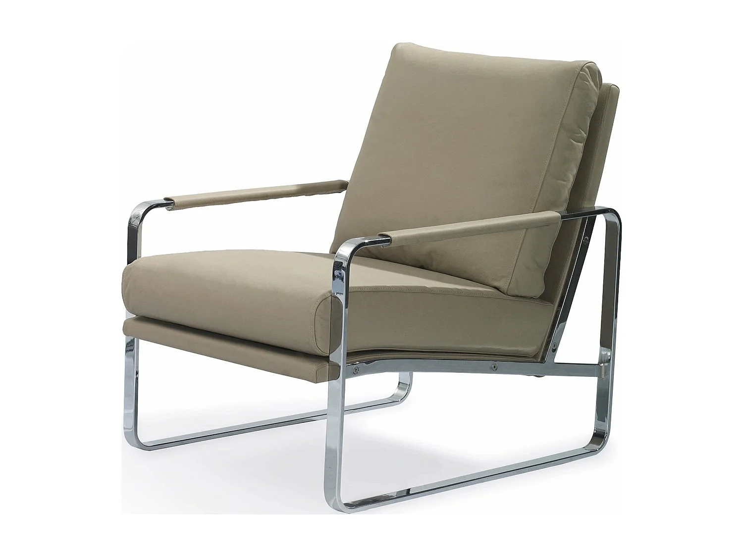 Fauteuil rembourré structure acier inoxydable.