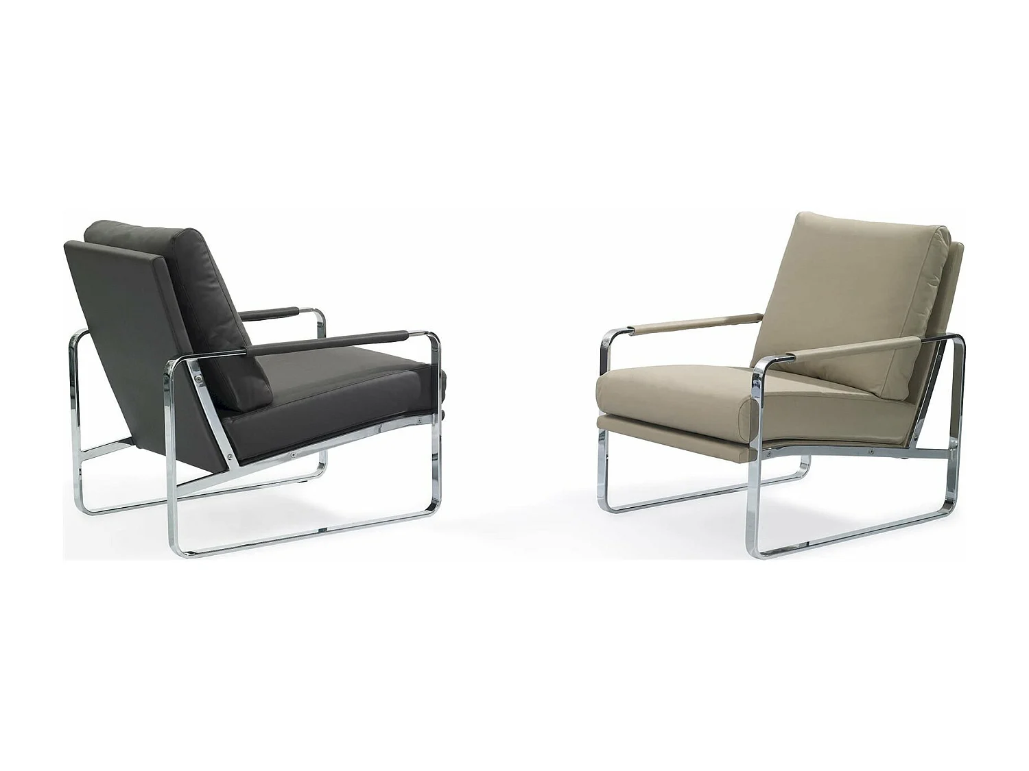 Fauteuil rembourré structure acier inoxydable.