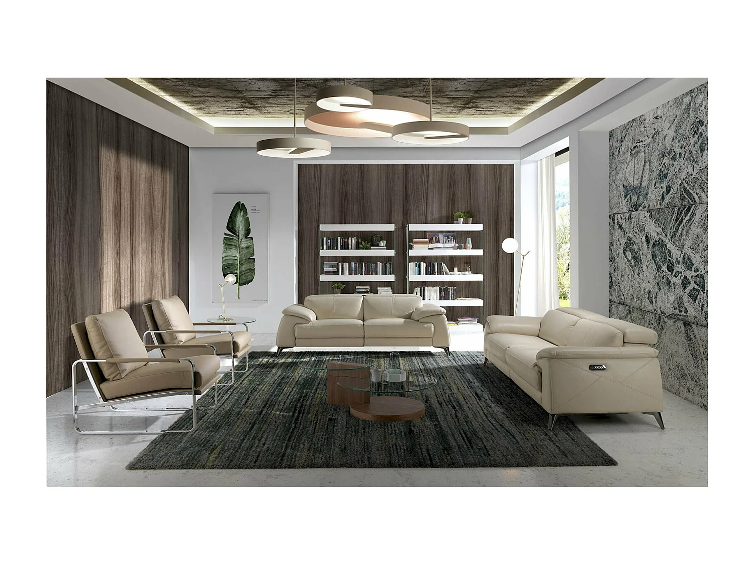 Fauteuil rembourré structure acier inoxydable.