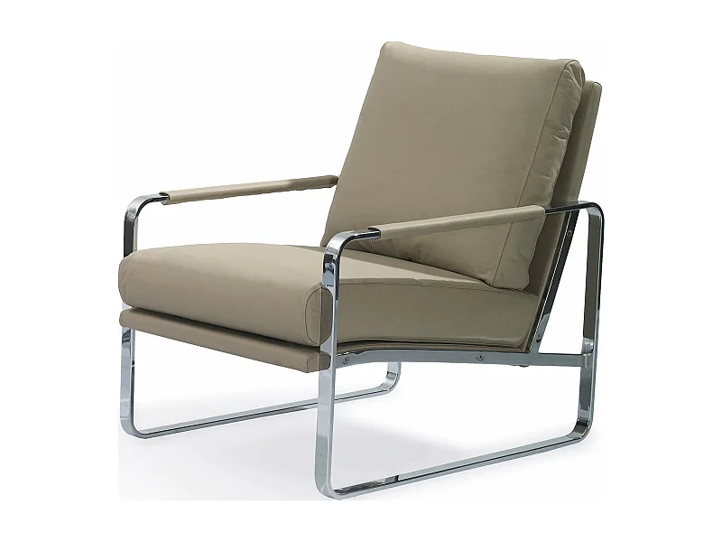 Fauteuil rembourré structure acier inoxydable.