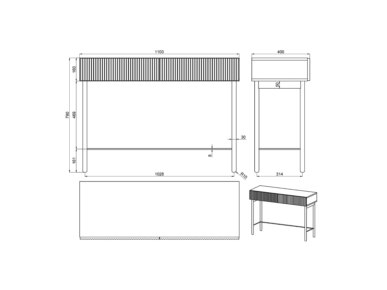 Kaptafel met lade - staand - 110 cm - geolied eikenhoutkleur - NOLIE