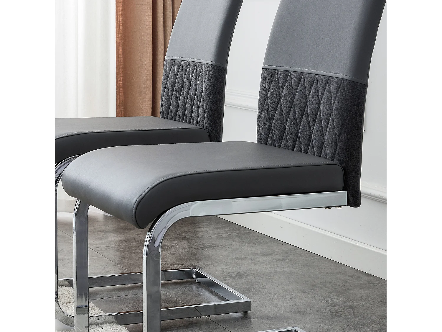 Juego de 2 sillas de comedor - Lino y piel sintética - Patas de metal - Gris - BLITZ